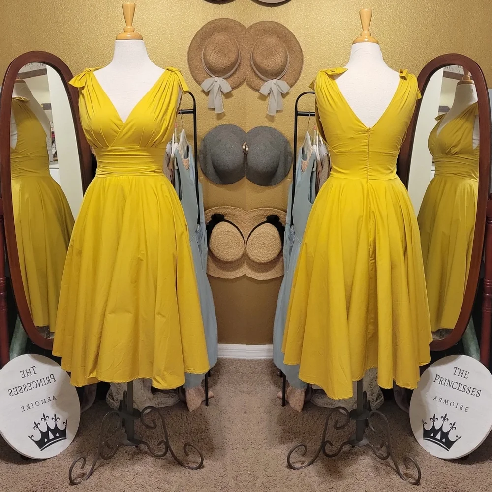Retro VTG Yellow Sally Fitted Midi Dress - Picture 1 of 7